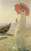 Laurits Tuxen nina, kunstnerens datter, pa stranden painting